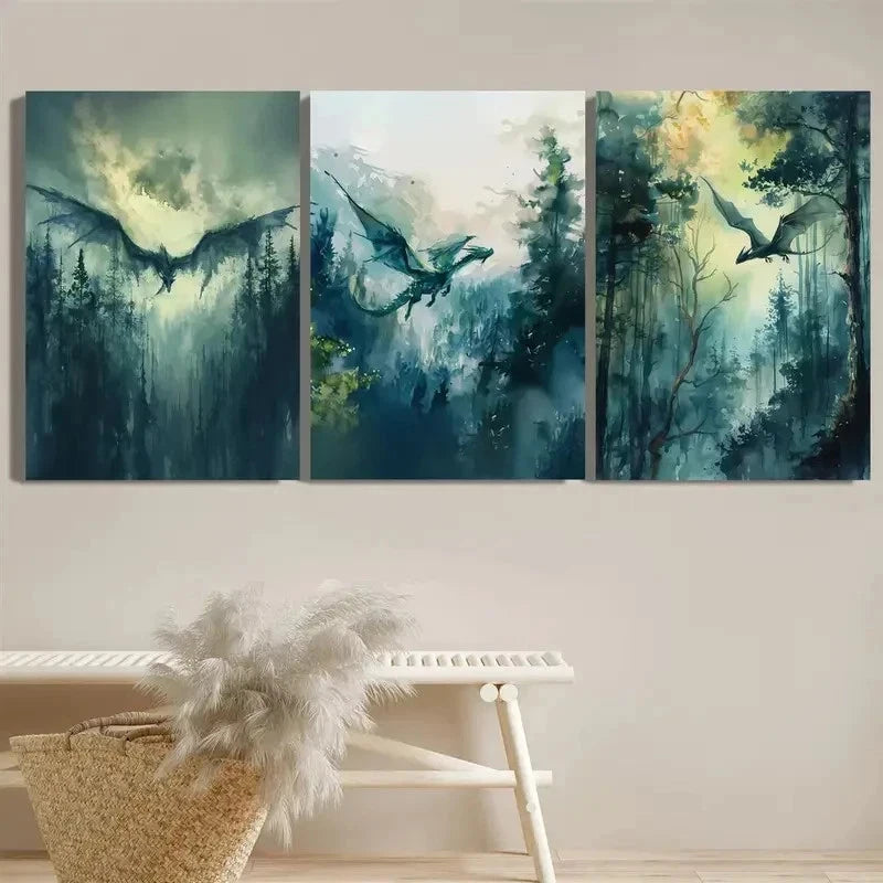 3pcs Dark Academy Mythical Creatures Perfect Wall Art Set Canvas Framed 50x70cm - High Quality Print 100% Australian Made Wall Canvas Ready to Hang - Bella Home Decor