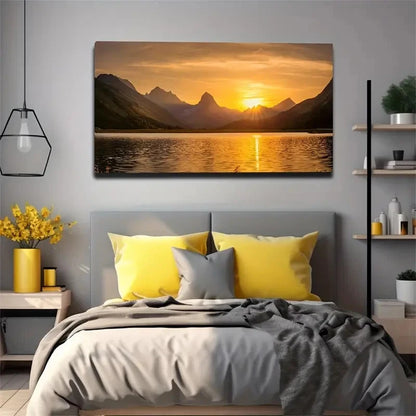 Sunset Lake Mountain Landscape Wall Art Canvas Office Home Room Framed 120x60cm