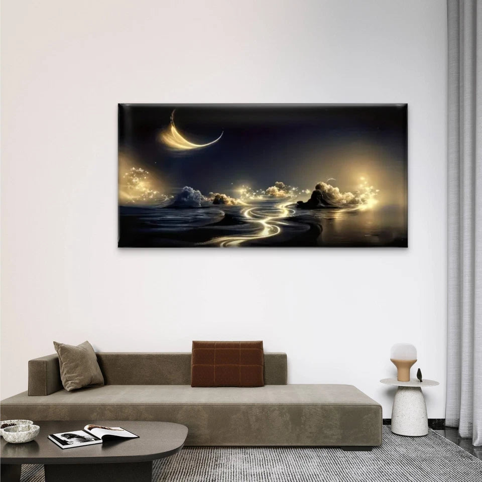 Night Sky Moon Cloud Beauty Wall Art Canvas Office Home Room Framed 120x60cm