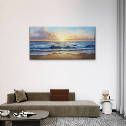 Sunset Beach Wave Sky Wall Art Canvas Office Home Room Framed 120x60cm