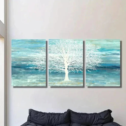 3pcs Cyan and Blue Landscape & White Tree Wall Art Canvas Unframed – High Quality Print 100% Australian Made Wall Canvas - Bella Home Decor