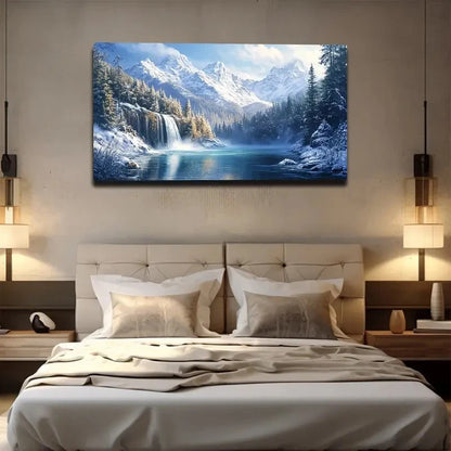 Majestic Mountain Waterfall Wall Art canvas office home room framed 120x60cm