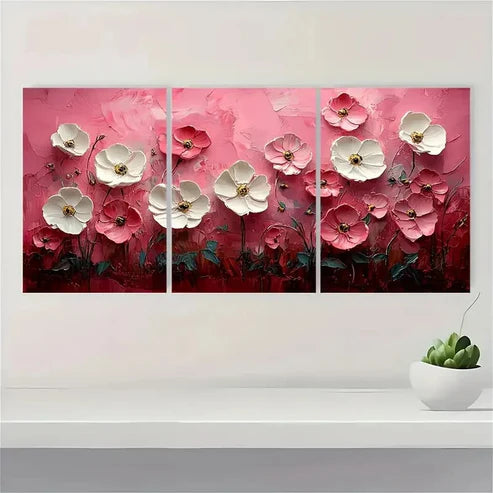 3pcs Pink Abstract White Flower Original Art SF Wall Art Set Canvas Unframed - High Quality Print 100% Australian Made Wall Canvas