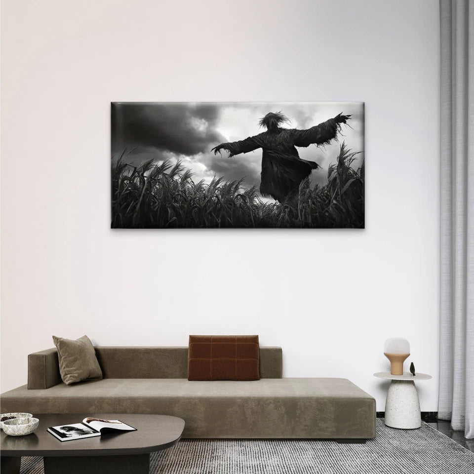 Cornfield Dark Black White Wall Art Canvas Office Home Room Framed 120x60cm