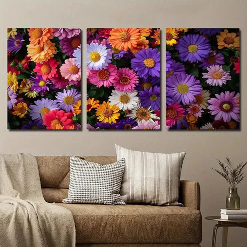 3pcs Colorful Daisy Flower Wall Art Set Canvas Unframed - High Quality Print 100% Australian Made Wall Canvas