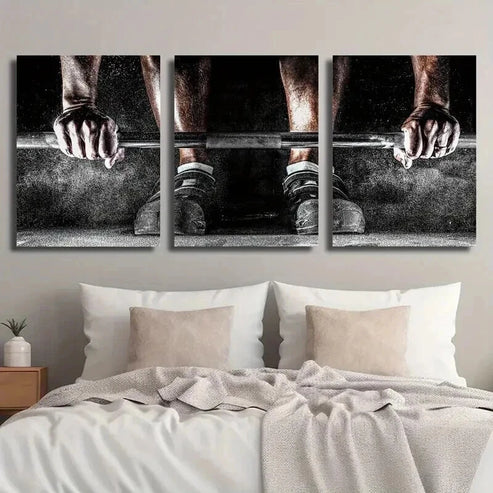 3pcs Weightlifting Man in Gym Decor Wall Art Set Canvas Unframed - High Quality Print 100% Australian Made Wall Canvas