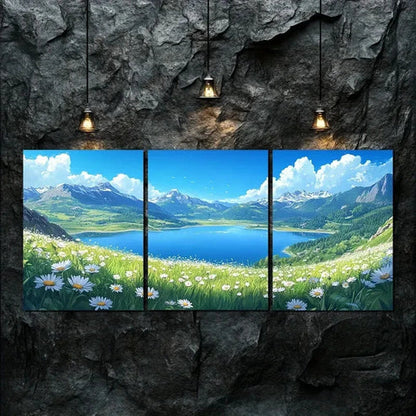 3pcs Serene Mountain Lake Scene Clouds Perfect Wall Art Canvas Unframed - High Quality Print 100% Australian Made Wall Canvas