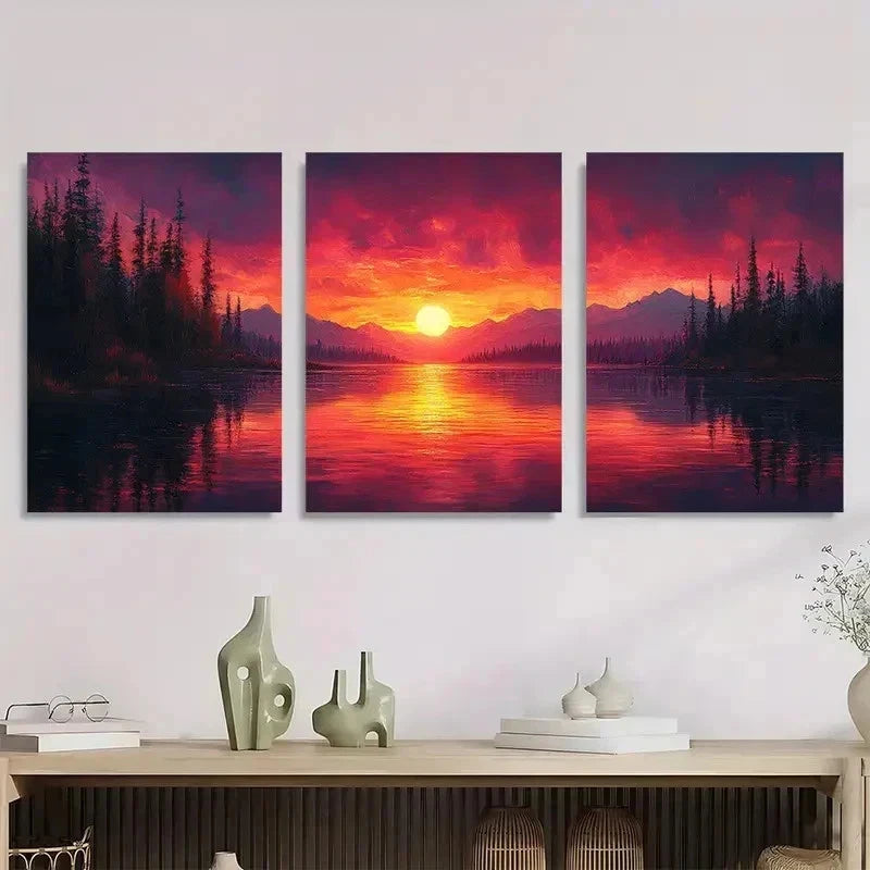 3pcs Color Burs Sunset Abstract Vibrant Perfect Wall Art Set Canvas Framed 40x60cm - High Quality Print 100% Australian Made Wall Canvas Ready to Hang - Bella Home Decor