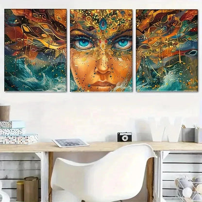 3pcs Colorful Abstract Face Intricate Perfect Wall Art Set Canvas Framed 60x90cm - High Quality Print 100% Australian Made Wall Canvas Ready to Hang - Bella Home Decor