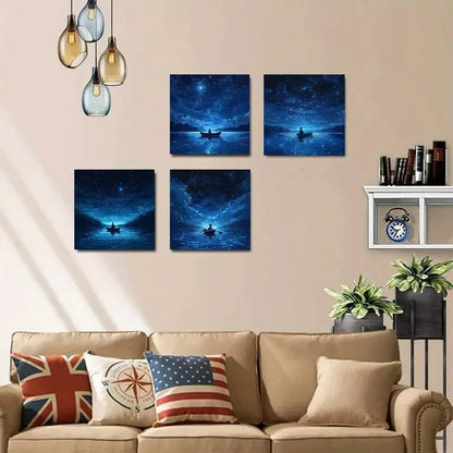 4pcs Cloudy boating Wall Art Canvas Framed