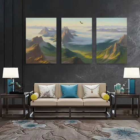3pcs Mountains & Lush Greenery Canvas Wall Art Canvas Unframed - High Quality Print 100% Australian Made Wall Canvas