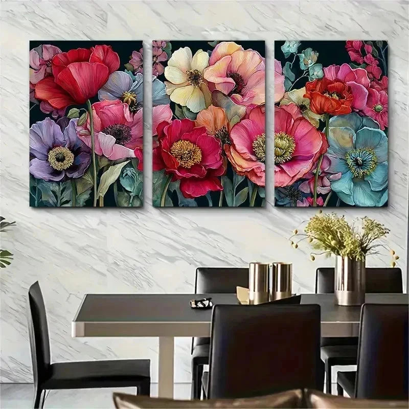 3pcs Bloom With Grace Botanical Vase Perfect Wall Art Set Canvas Framed 50x70cm - High Quality Print 100% Australian Made Wall Canvas Ready to Hang - Bella Home Decor