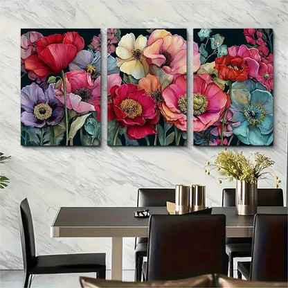 3pcs Bloom With Grace Botanical Vase Perfect Wall Art Set Canvas Framed 50x70cm - High Quality Print 100% Australian Made Wall Canvas Ready to Hang - Bella Home Decor
