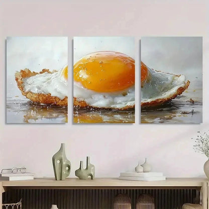 3pcs Sunnyside Up Egg Kitchen Vibrant Perfect Wall Art Set Canvas Framed 50x70cm - High Quality Print 100% Australian Made Wall Canvas Ready to Hang