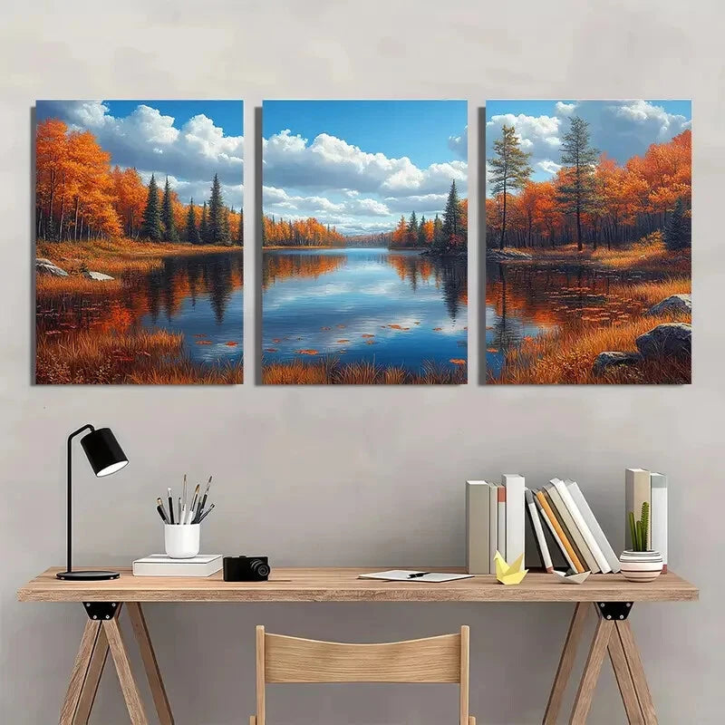 3pcs Trout Lake Canada Ontario Panoramic Wall Art Set Canvas Framed 60x90cm - High Quality Print 100% Australian Made Wall Canvas Ready to Hang - Bella Home Decor