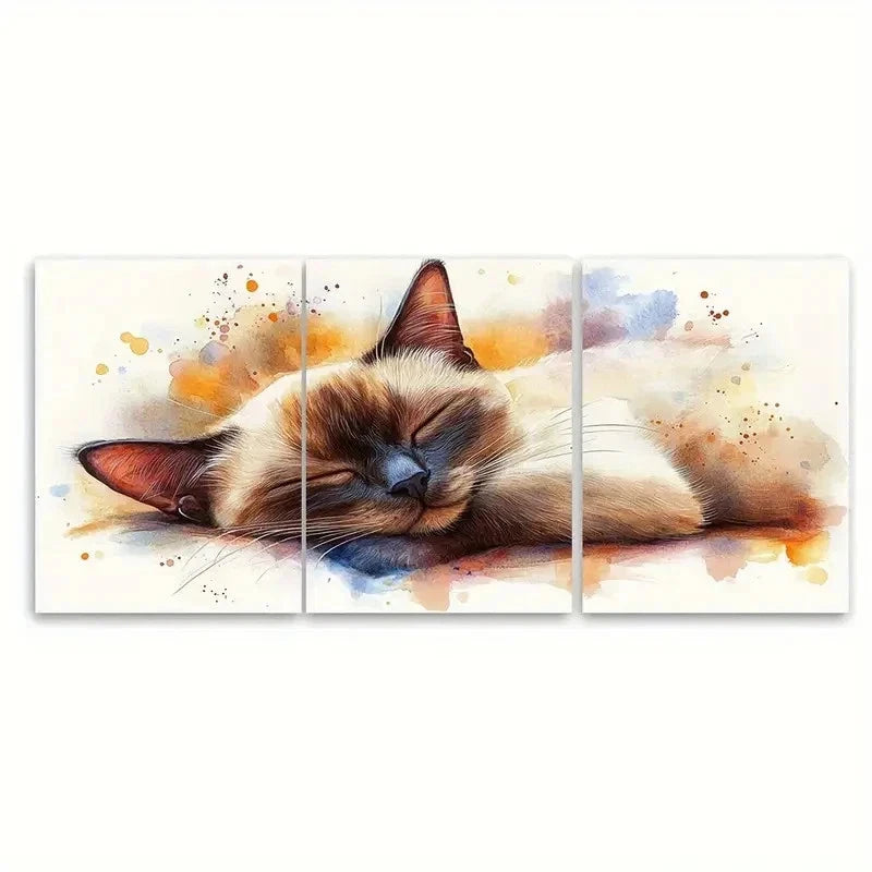 3pcs Siamese Cat Sleeping RH   Wall Art Set Canvas Framed 60x90cm - High Quality Print 100% Australian Made Wall Canvas Ready to Hang - Bella Home Decor