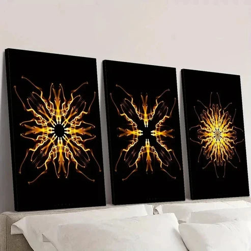 3pcs Abstract Psychedelic Golden Kaleidoscope Wall Art Canvas Unframed - High Quality Print 100% Australian Made Wall Canvas - Bella Home Decor