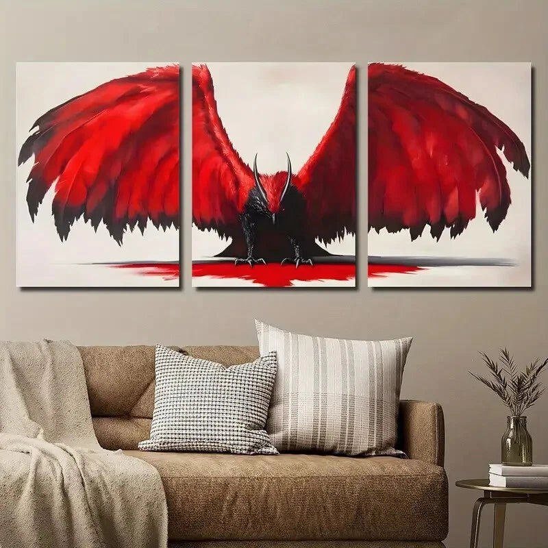 3pcs Red Griffin Fantasy Bird Décor Perfect Wall Art Set Canvas Framed 40x60cm - High Quality Print 100% Australian Made Wall Canvas Ready to Hang - Bella Home Decor
