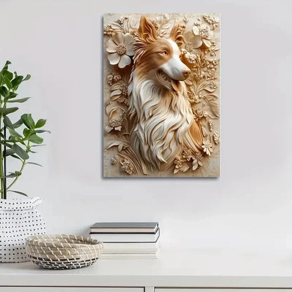 Featuring a Merle Rough Collie Surrounded Painting 40x60cm Metal Print Ready to Hang - Bella Home Decor