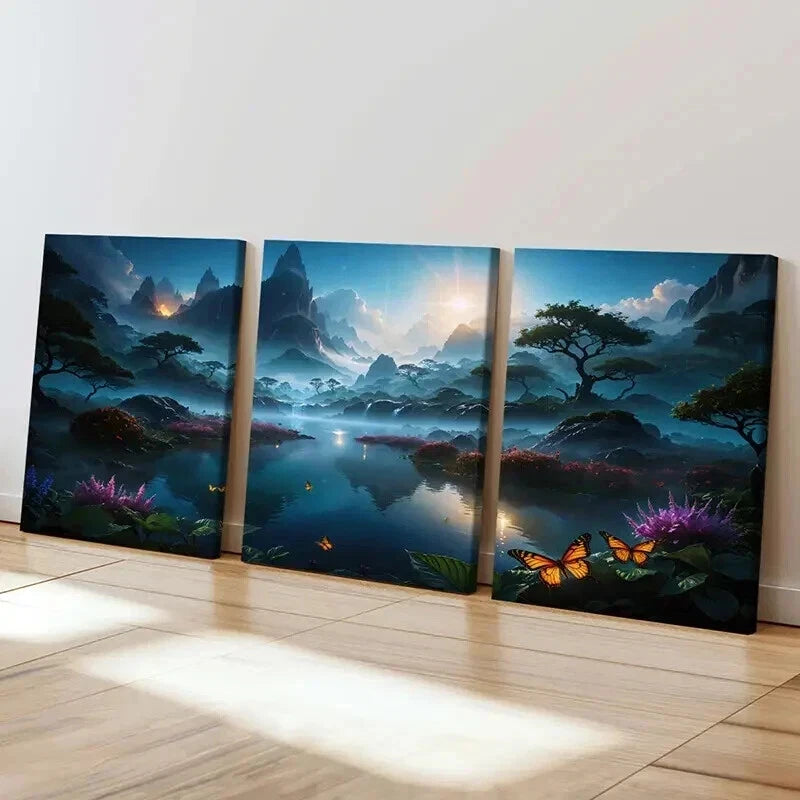 3pcs Landscape Art with Mountains Lakes Wall Art Set Canvas Framed 50x70cm - High Quality Print 100% Australian Made Wall Canvas Ready to Hang - Bella Home Decor