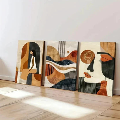 3pcs Abstract Modern Human Portrait Golden Black Wall Art Canvas Unframed - High Quality Print 100% Australian Made Wall Canvas - Bella Home Decor
