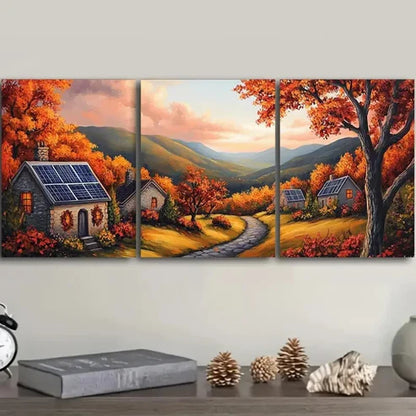 3pcs Autumn Sun House Waterproof Nature Perfect Wall Art Set Canvas Unframed - High Quality Print 100% Australian Made Wall Canvas - Bella Home Decor