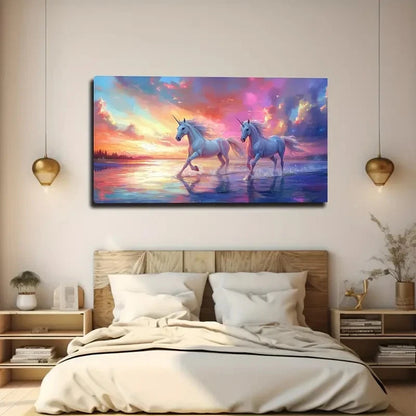 Vibrant Unicorn Sunset Wall Art canvas office home room framed 120x60cm