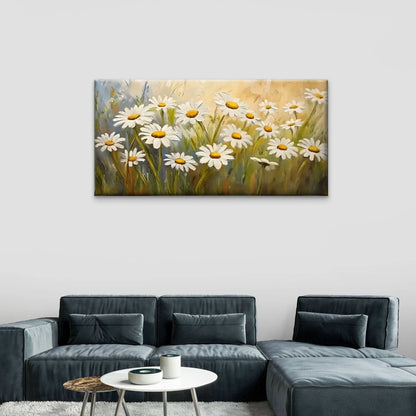 The Little Daisies Flowers Wall Art Canvas Office Home Room Framed 120x60cm