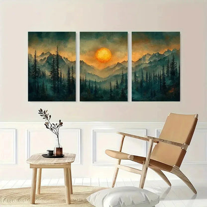 3pcs Sunset Mountains Trees & Sunset Scenery Metal Print Ready to Hang Art - Bella Home Decor