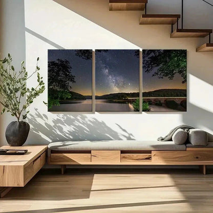 3pcs Serene Lake & Starry Sky Nature Landscapes Wall Art Set Canvas Framed 50x70cm - High Quality Print 100% Australian Made Wall Canvas Ready to Hang - Bella Home Decor