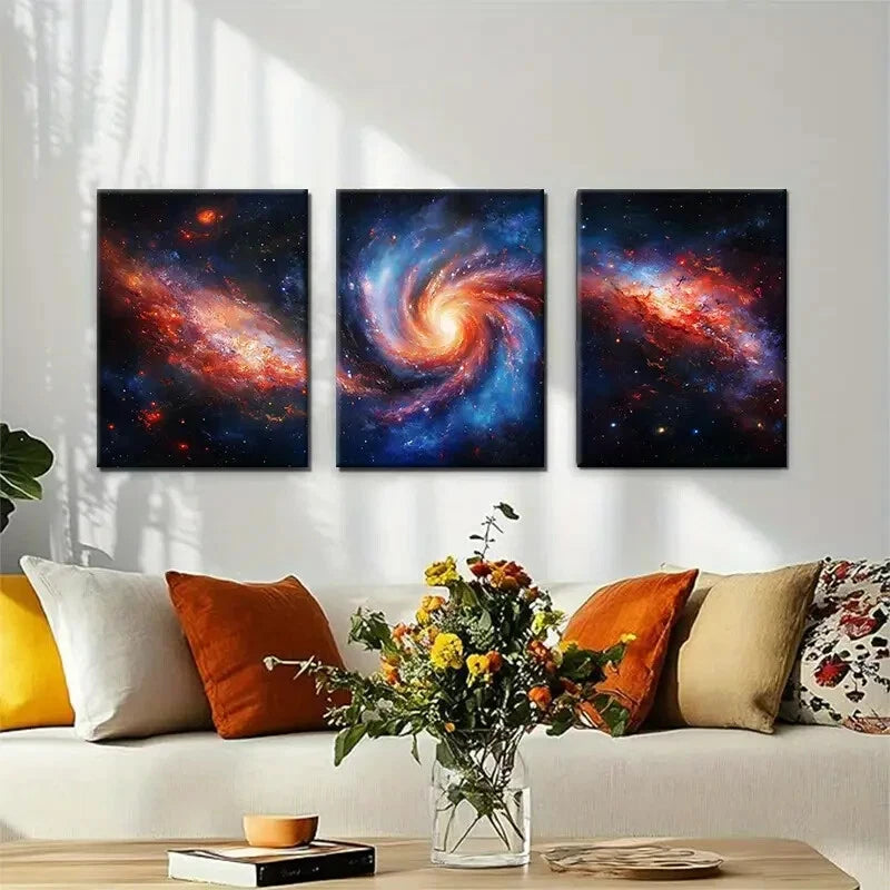 3pcs Cosmic Galaxy Nebula Spiral Sci-Fi Perfect Wall Art Set Canvas Framed 40x60cm - High Quality Print 100% Australian Made Wall Canvas Ready to Hang - Bella Home Decor