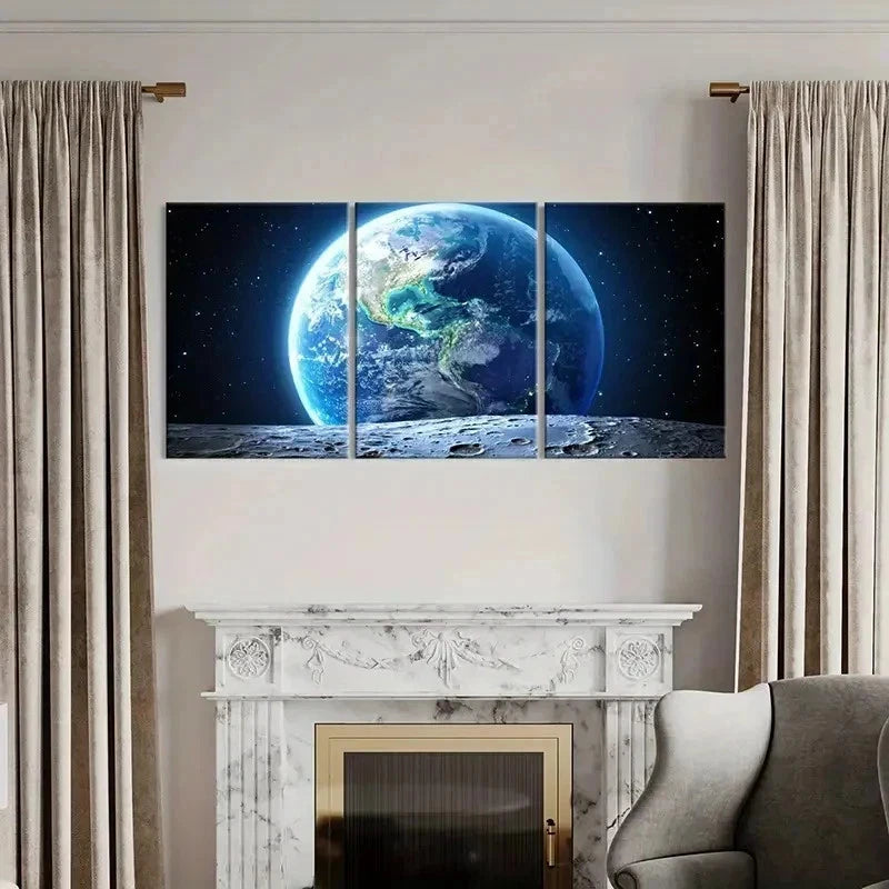 3pcs Earth from the Moon Space-Themed Decor Wall Art Set Canvas Framed 40x60cm - High Quality Print 100% Australian Made Wall Canvas Ready to Hang - Bella Home Decor