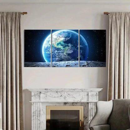 3pcs Earth from the Moon Space-Themed Decor Wall Art Set Canvas Framed 40x60cm - High Quality Print 100% Australian Made Wall Canvas Ready to Hang - Bella Home Decor