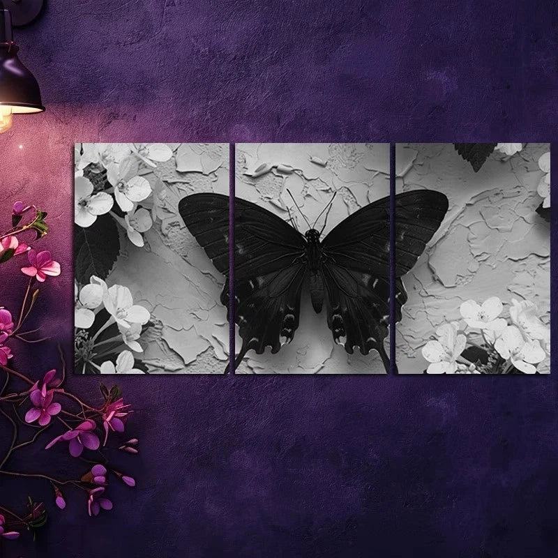 3pcs Black Butterfly Illustration Metal Print Ready to Hang Art - Bella Home Decor