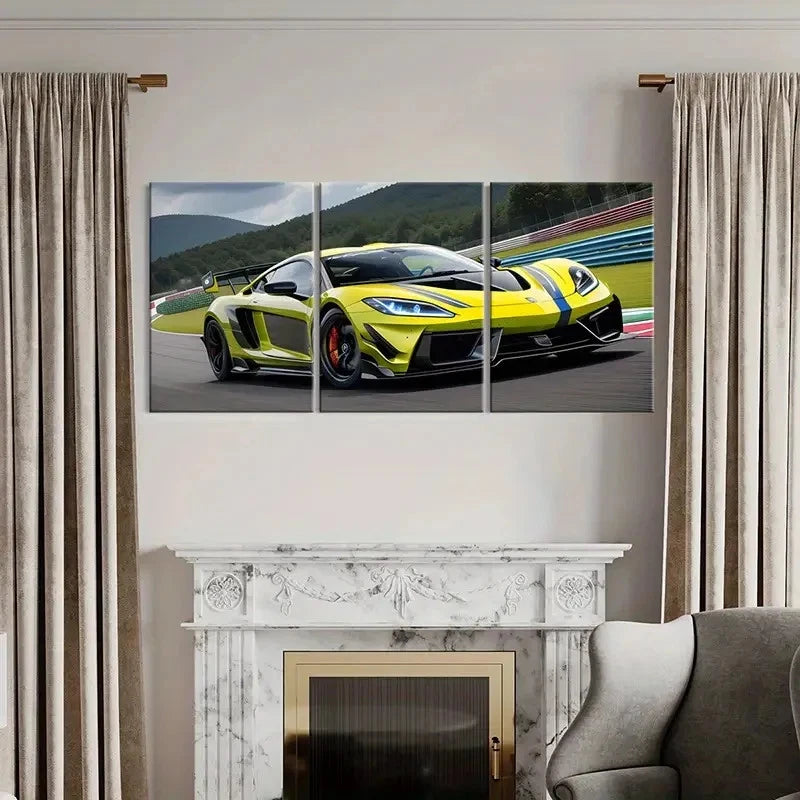 3pcs Green Supercar Cool Racing Decor Wall Art Set Canvas Framed 60x90cm - High Quality Print 100% Australian Made Wall Canvas Ready to Hang