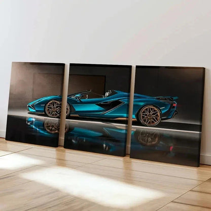 3pcs Blue Color Super Car Modern Vehicle Wall Art Set Canvas Framed 40x60cm - High Quality Print 100% Australian Made Wall Canvas Ready to Hang - Bella Home Decor