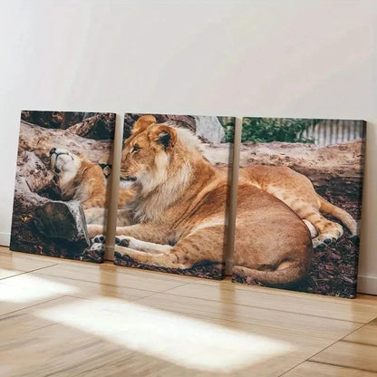 3pcs Lion Couple Animal Painting Wall Art Set Canvas Framed 60x90cm - High Quality Print 100% Australian Made Wall Canvas Ready to Hang