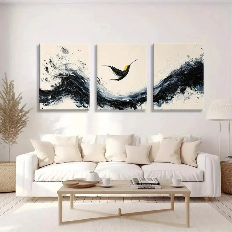 3pcs Modern Abstract Bird White & Blue Ocean Metal Print Ready to Hang Art - Bella Home Decor