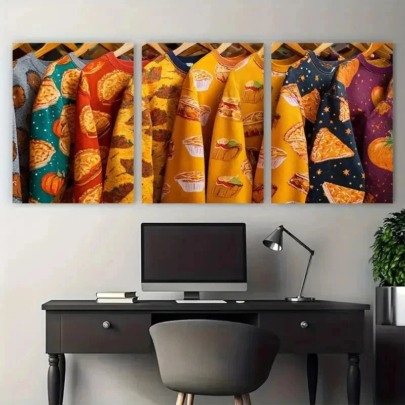 3pcs Unisex Hygge Autumn Fall Sweatshirt Perfect Wall Art Set Canvas Framed 50x70cm - High Quality Print 100% Australian Made Wall Canvas Ready to Hang