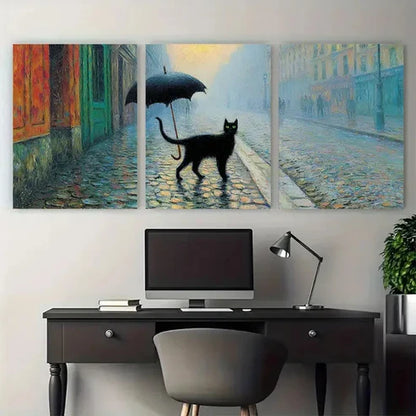 3pcs Paris Rainy Street Impressionist Wall Art Canvas Unframed - High Quality Print 100% Australian Made Wall Canvas