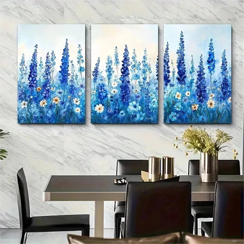 3pcs Blue Abstract Watercolor Floral Perfect Wall Art Set Canvas Framed 50x70cm - High Quality Print 100% Australian Made Wall Canvas Ready to Hang - Bella Home Decor