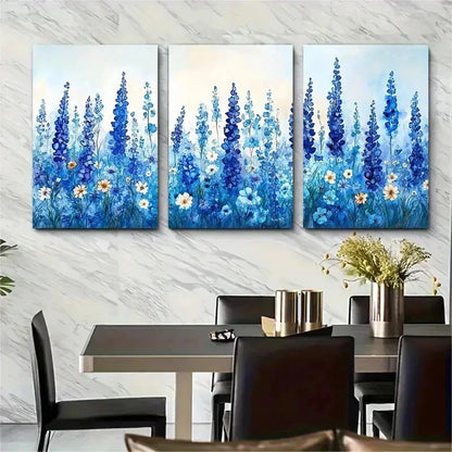 3pcs Blue Abstract Watercolor Floral Perfect Wall Art Set Canvas Framed 50x70cm - High Quality Print 100% Australian Made Wall Canvas Ready to Hang - Bella Home Decor