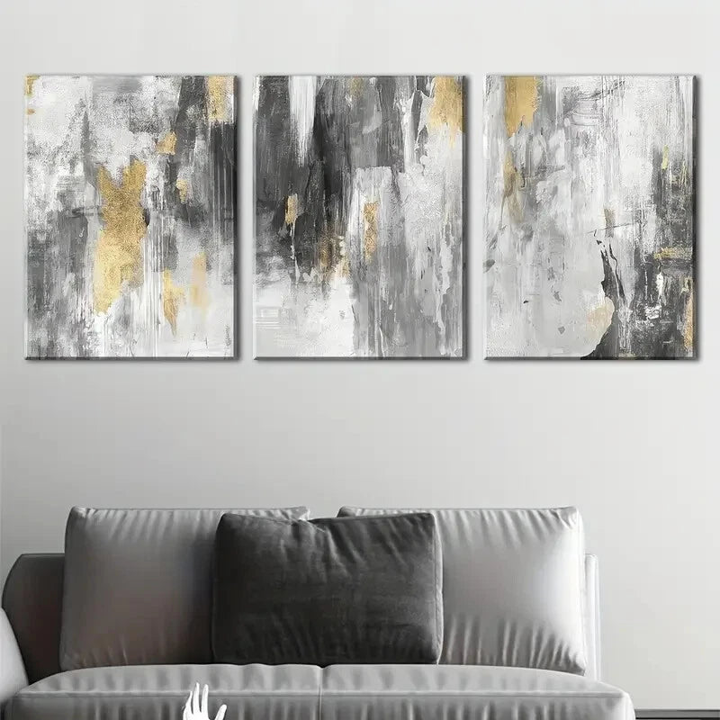 3pcs Golden And Grey Abstract Murals Perfect Wall Art Set Canvas Framed 40x60cm - High Quality Print 100% Australian Made Wall Canvas Ready to Hang - Bella Home Decor