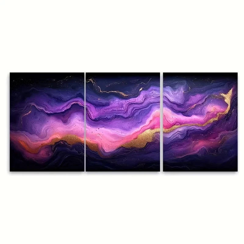 3pcs Purple, Pink and Golden Abstract Wall Art Set Canvas Framed 40x60cm – High Quality Print 100% Australian Made Wall Canvas Ready to Hang