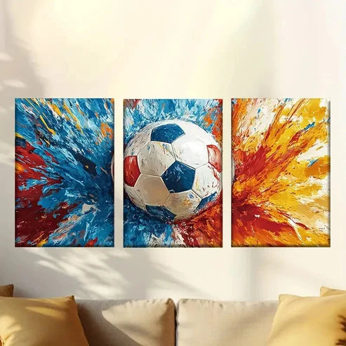 3pcs Colorful Oil Painting Style Football Wall Art Canvas Unframed - High Quality Print 100% Australian Made Wall Canvas - Bella Home Decor
