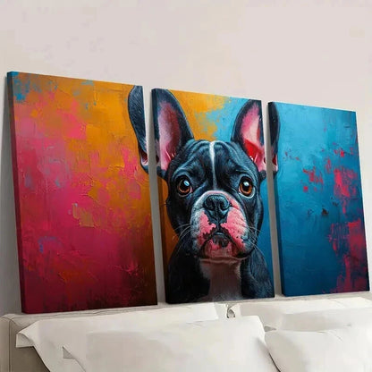3pcs Abstract Bulldog Pink Blue Splash Dog Wall Art Set Canvas Framed 40x60cm - High Quality Print 100% Australian Made Wall Canvas Ready to Hang - Bella Home Decor