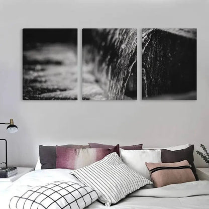 3pcs Black and White Urban Water Feature    Wall Art Set Canvas Framed 50x70cm - High Quality Print 100% Australian Made Wall Canvas Ready to Hang - Bella Home Decor