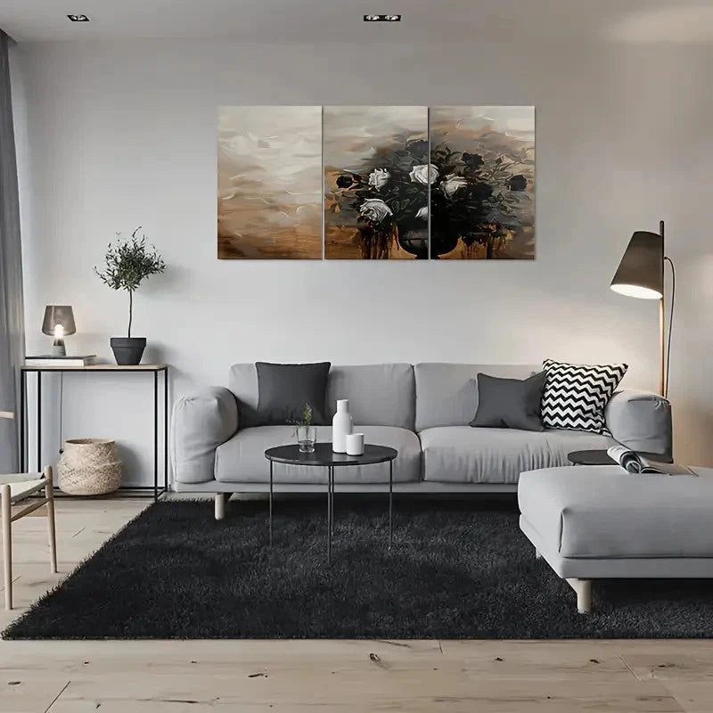3pcs Black and White Rose Bouquet Painting Wall Art Set Canvas Framed 40x60cm - High Quality Print 100% Australian Made Wall Canvas Ready to Hang - Bella Home Decor
