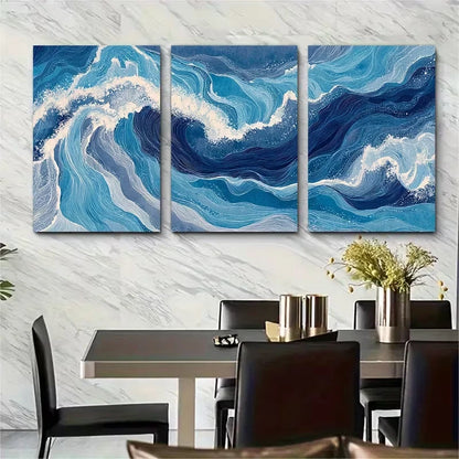 3pcs Navy Blue Abstract Continuous Artwork Wall Art Set Canvas Framed 50x70cm - High Quality Print 100% Australian Made Wall Canvas Ready to Hang