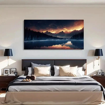 Mountain Landscape Vintage Wall Art Canvas Office Home Room Framed 120x60cm